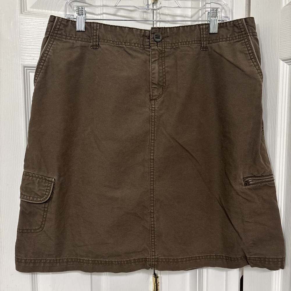 Eddie Bauer Cargo Skirt Womens 14 Brown Cotton Utility Mini Skirt Y2K 0308
